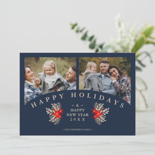 Navy Golden Effect Elegant 2 Photos Christmas (Staand voorkant)