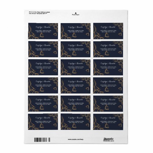 Navy & golden floral Address Label (Full Sheet)