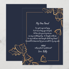 Navy & Golden Florial wordt mijn bruidsmeisje Kaart