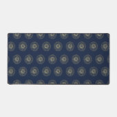 Navy | Golden Zinnia Flower Medallions Bureaumat (Voorkant)