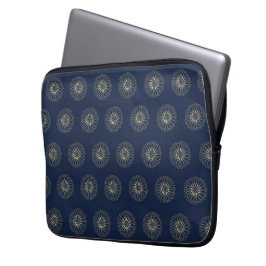 Navy | Golden Zinnia Flower Medallions Laptop Sleeve