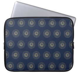 Navy | Golden Zinnia Flower Medallions Laptop Sleeve