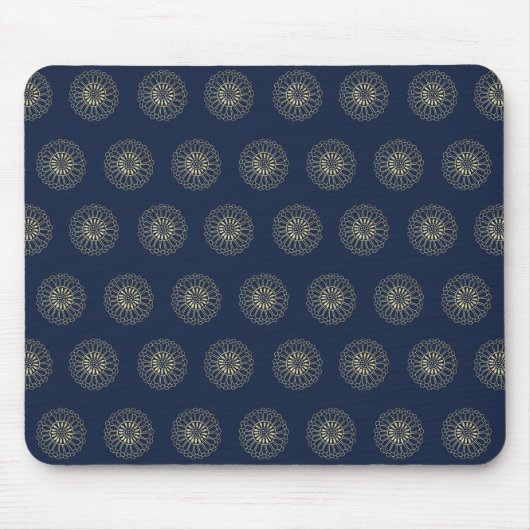 Navy | Golden Zinnia Flower Medallions Muismat (Voorkant)