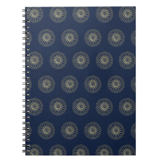 Navy | Golden Zinnia Flower Medallions Notitieboek (Voorkant)