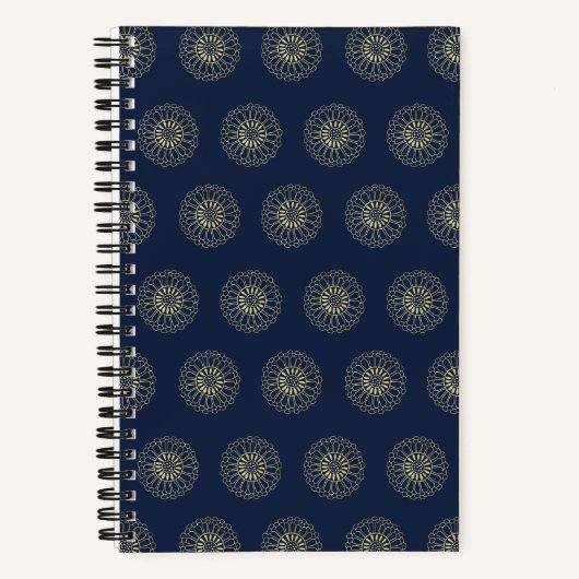 Navy | Golden Zinnia Flower Medallions Notitieboek (Voorkant)