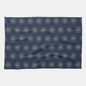 Navy | Golden Zinnia Flower Medallions Theedoek (Horizontaal)