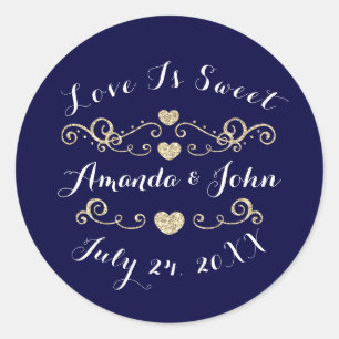 Navy GoldHearts Save the Date Love is Sweet Ronde Sticker
