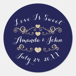 Navy GoldHearts Save the Date Love is Sweet Ronde Sticker