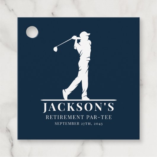 Navy Golf Thema Pensioen Par-t-shirt Bedankjes Labels (Voorkant)