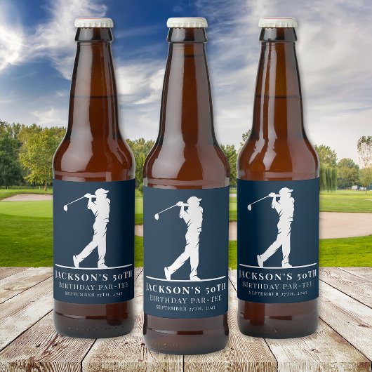 Navy Golf Thema Verjaardag Par-t-shirt Bier Etiket