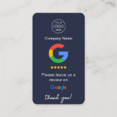 Navy Google Reviewen QR Code Business Review US Visitekaartje (Voorkant)