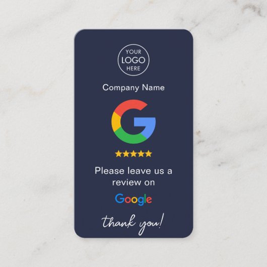 Navy Google Reviewen QR Code Business Review US Visitekaartje (Voorkant)