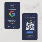 Navy Google Reviewen QR Code Business Review US Visitekaartje (Voorkant / Achterkant)