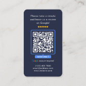 Navy Google Reviewen QR Code Business Review US Visitekaartje (Achterkant)