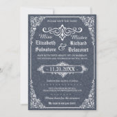 Navy Gothic Victoriaans Damask Save the Dates Save The Date (Voorkant)