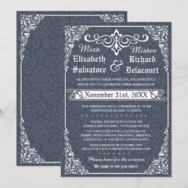 Navy Gothic Victoriaans Damask Wedding Invitation Kaart