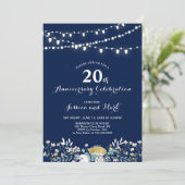 Navy & Goud 20e trouwjubileum uitnodiging (Staand voorkant)