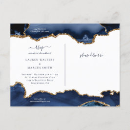 Navy Goud Agate Geode Edelsteen Huwelijksaankondig Aankondigingskaart