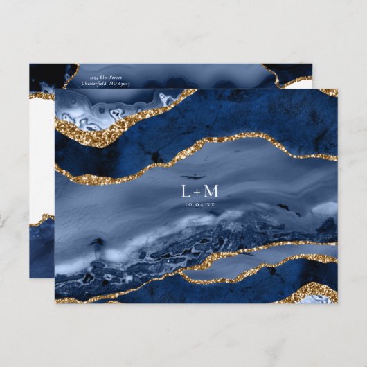 Navy Goud Agate Geode Edelsteen Trouw Aankondiging (Voorkant / Achterkant)