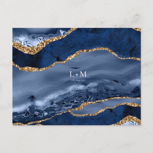 Navy Goud Agate Geode Edelsteen Trouw Aankondiging (Voorkant)