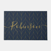Navy Goud Art Deco Blad Gepersonaliseerde Familien Deurmat (Voorkant)