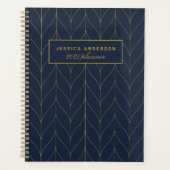 Navy Goud Art Deco Blad Persoonlijke Planner (Voorkant)