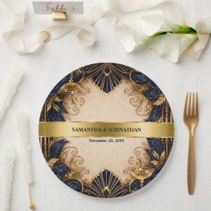 Navy goud art deco gatsby bruiloft diner papieren bordje