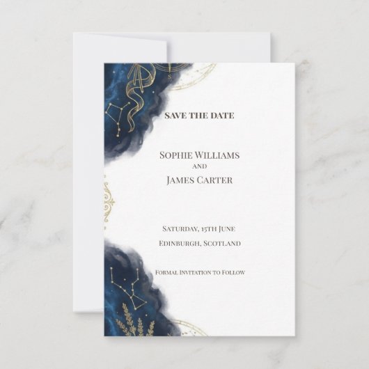 Navy Goud Barok Save The Date Kaart (Voorkant)