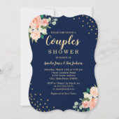 Navy Goud Bloem Confetti Trouw Koppels Bruiloft Kaart (Voorkant)