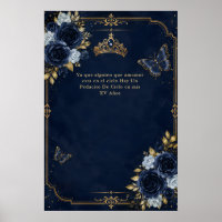 Navy Goud Bloem Vlinder Quinceañera