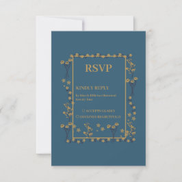 Navy Goud Bloemen Grens Bruiloft RSVP Kaartje