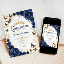 Navy Goud Bloemige Quinceanera