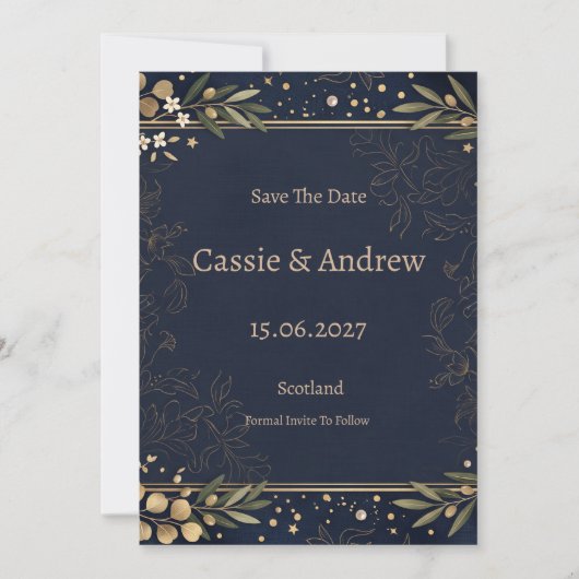 Navy Goud Botanische Trouw Save The Date (Voorkant)