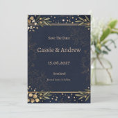 Navy Goud Botanische Trouw Save The Date (Staand voorkant)
