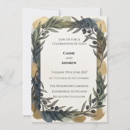 Navy Goud Botanische Trouwkaart Kaart (Voorkant)
