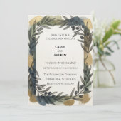 Navy Goud Botanische Trouwkaart Kaart (Staand voorkant)