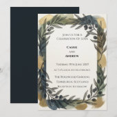 Navy Goud Botanische Trouwkaart Kaart (Voorkant / Achterkant)