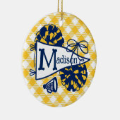 Navy Goud Cheer Wimpel Gingham Persoonlijk Keramisch Ornament (Rechts)