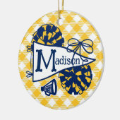 Navy Goud Cheer Wimpel Gingham Persoonlijk Keramisch Ornament (Links)
