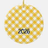 Navy Goud Cheer Wimpel Gingham Persoonlijk Keramisch Ornament (Achterkant)
