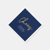 Navy & Goud Cheers Brush Script Feestelijke Vierin Servet (Hoek)