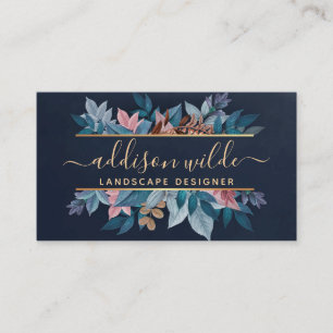 Navy Goud Chic Botanische Bladeren Modern Geblader Visitekaartje