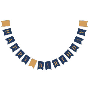 Navy Goud Chic Gelukkig Verjaardag Vlaggetjes