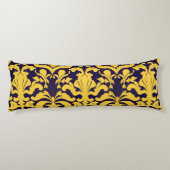 Navy Goud Damast Monogram Persoonlijke Naam Lichaamskussen (Achterkant)