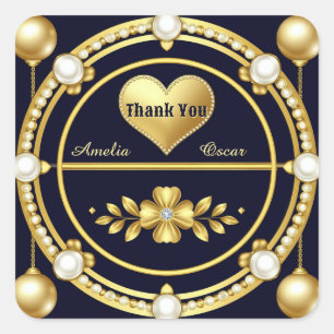 ✨ Navy Goud Diamant Trouw Trouw Dank Je Favoriet ✨ Vierkante Sticker