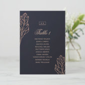 Navy goud elegante botanische bruiloft zitkaart kaart (Staand voorkant)