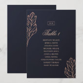 Navy goud elegante botanische bruiloft zitkaart kaart (Voorkant / Achterkant)