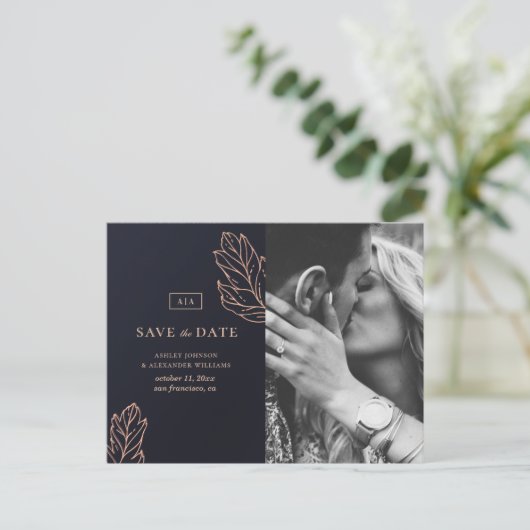 Navy goud elegante bruiloft. Blauw De datum opslaa Briefkaart (Staand voorkant)