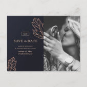 Navy goud elegante bruiloft. Blauw De datum opslaa Briefkaart (Voorkant)