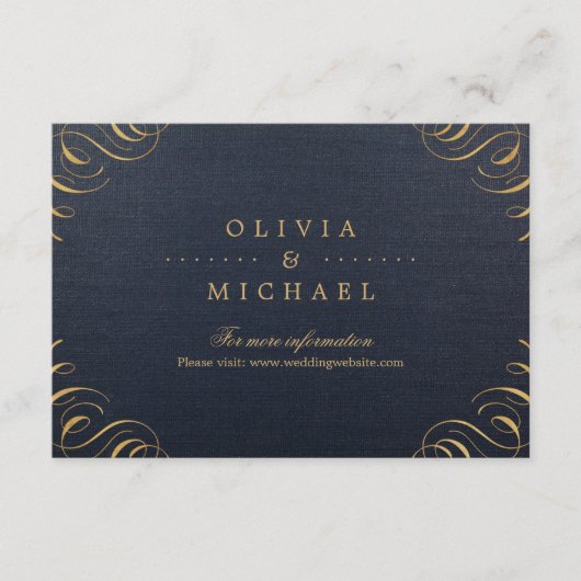 Navy goud elegante kalligrafie bruiloft invoegen informatiekaartje (Voorkant)